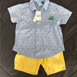 Good Lad Light Blue Patterned Shirt with Yellow Shorts